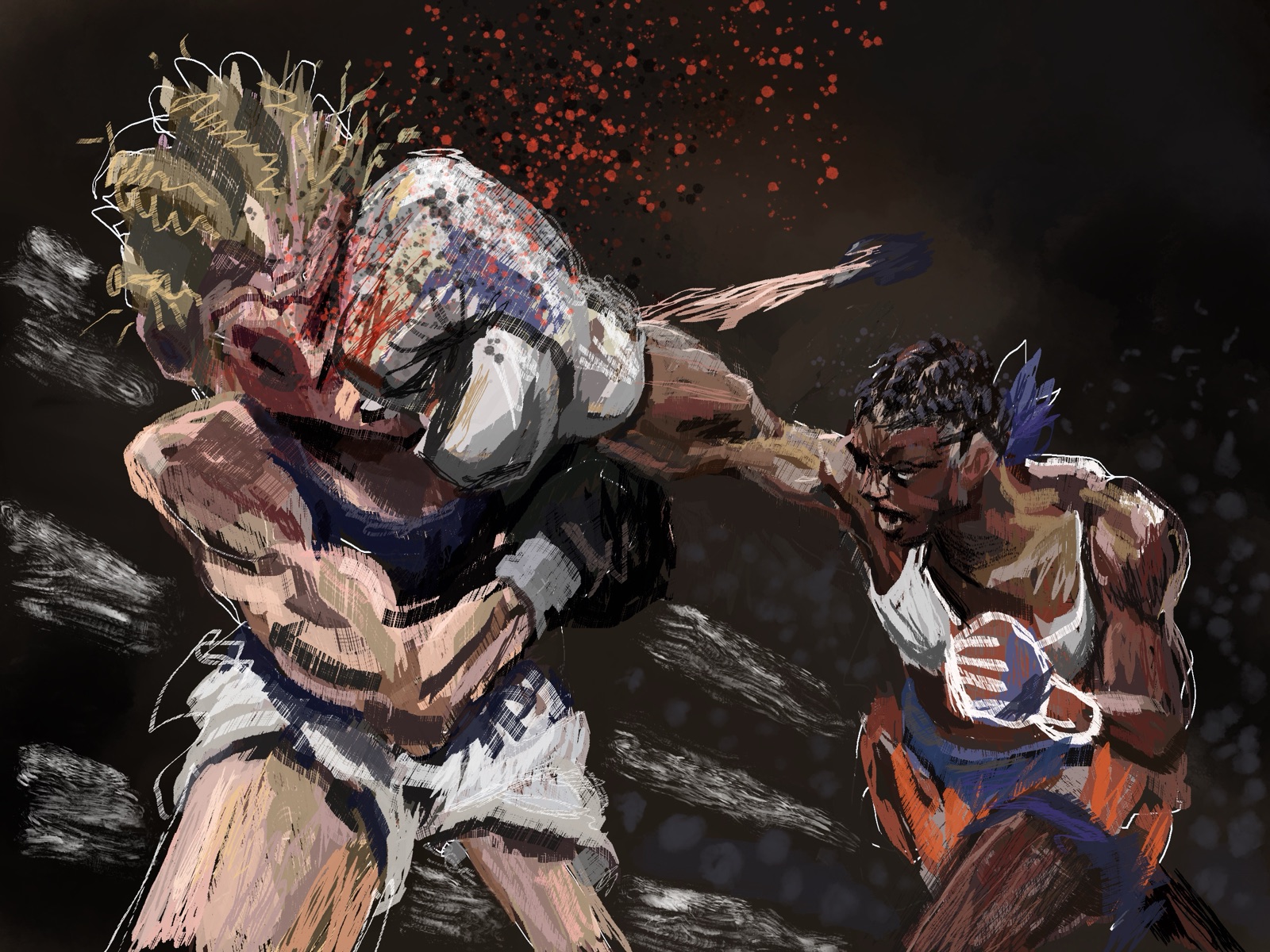 "Counter" — digital painting of two boxers in action