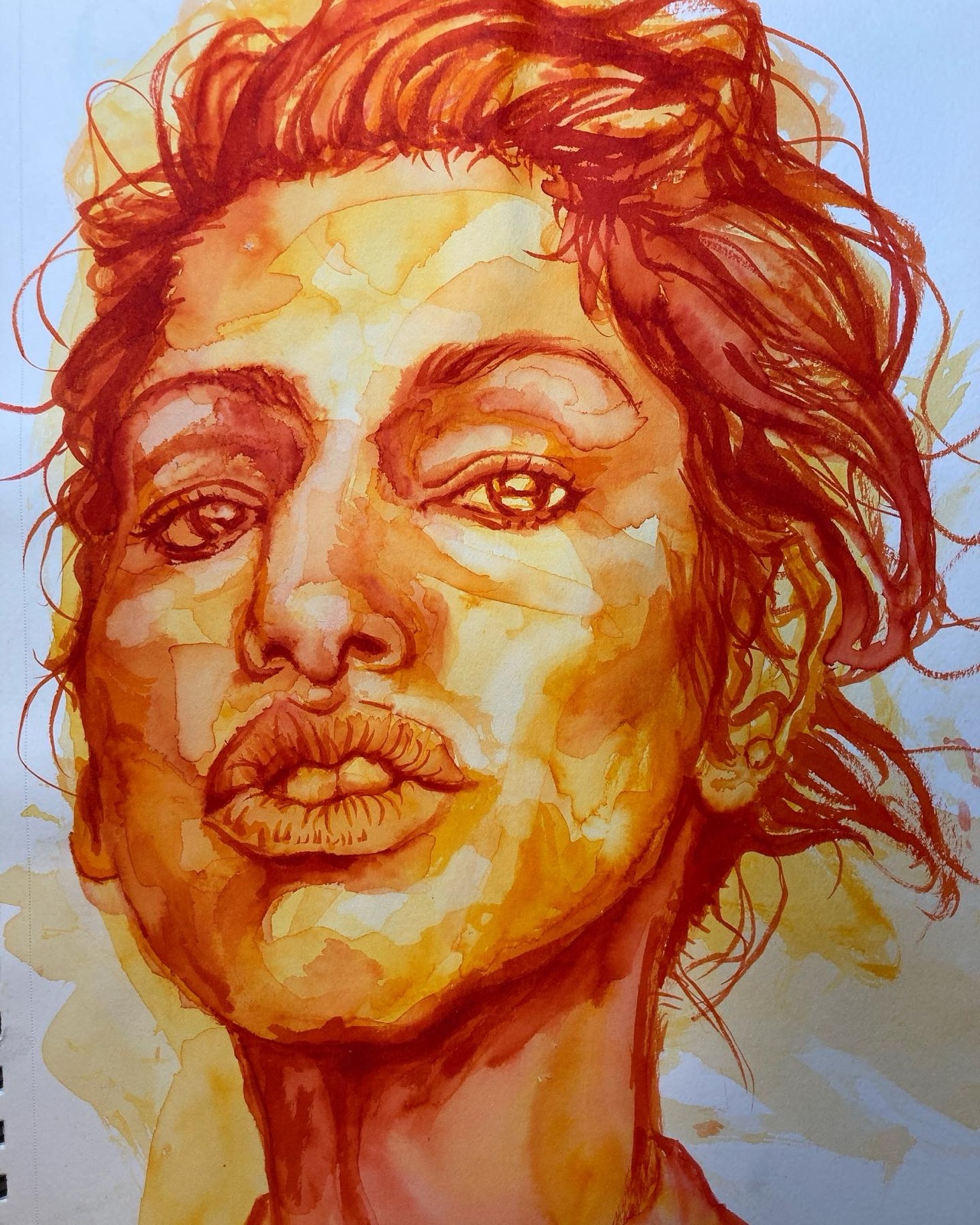 "Ember" — watercolor and ink portrait