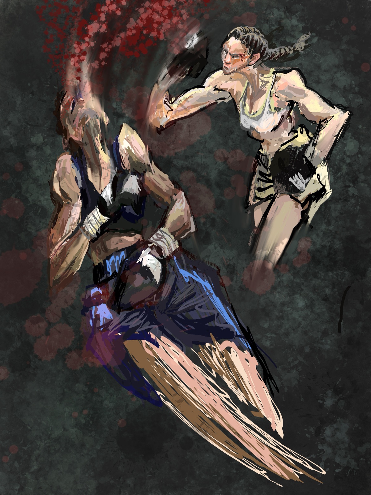 "Impact" — digital painting of two boxers in action