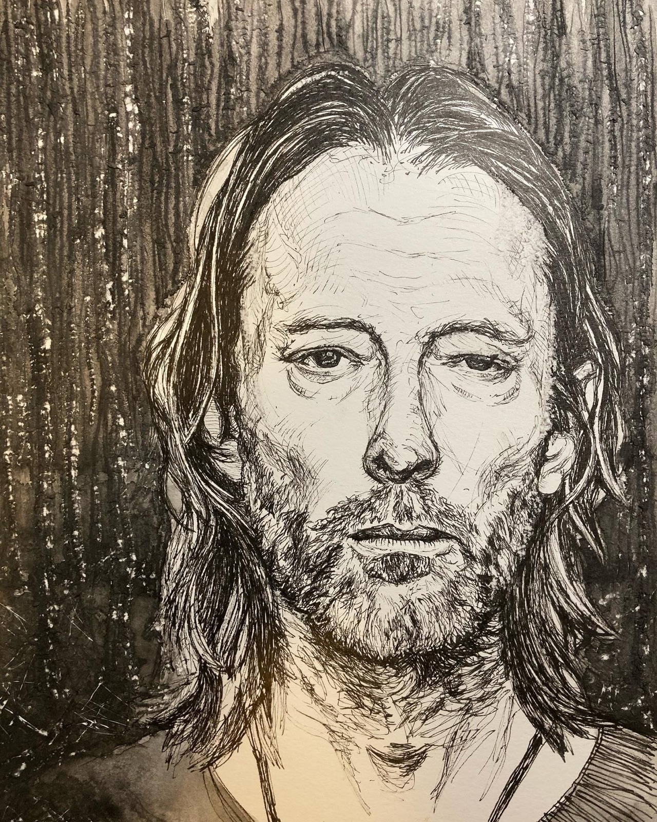 "Study in Ink" — ink and wash portrait