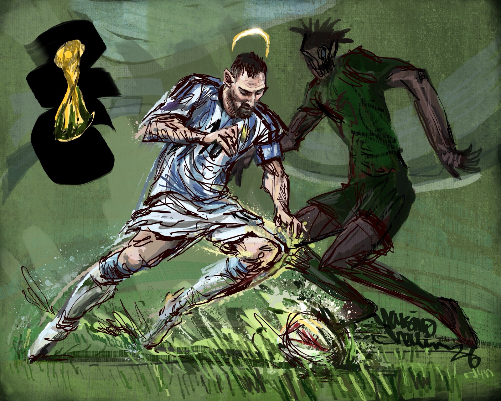 "The Trophy" — digital illustration of a soccer player